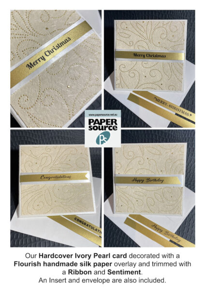 Paper Source White Satin Ribbon with Gold Trim